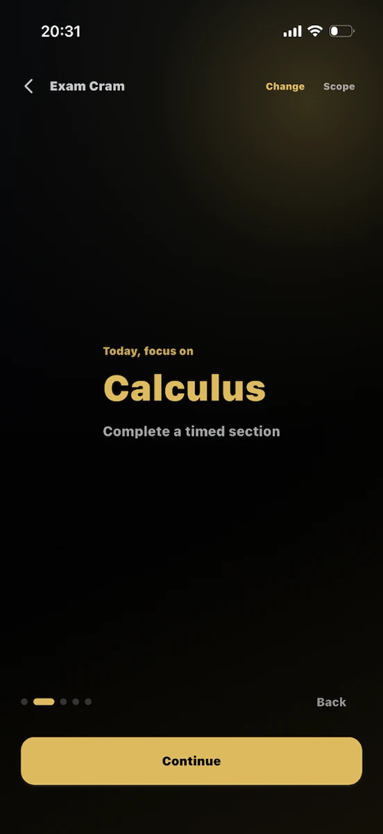 UniTracks Exam Cram screen showing a personalised revision priority