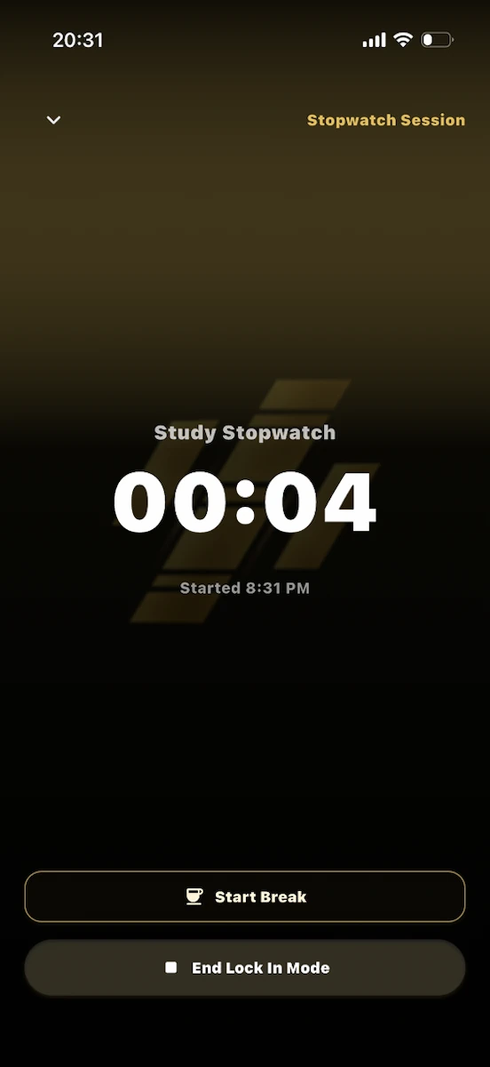 UniTracks Lock-in Mode screen showing focused study progress